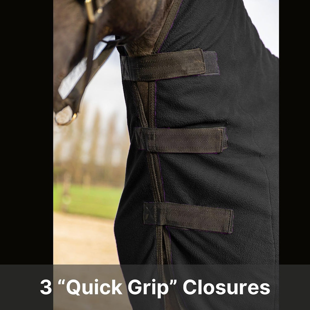 RESISTANCE soft fleece horse cooler blanket highlighting the integrated halter crown loop attachment