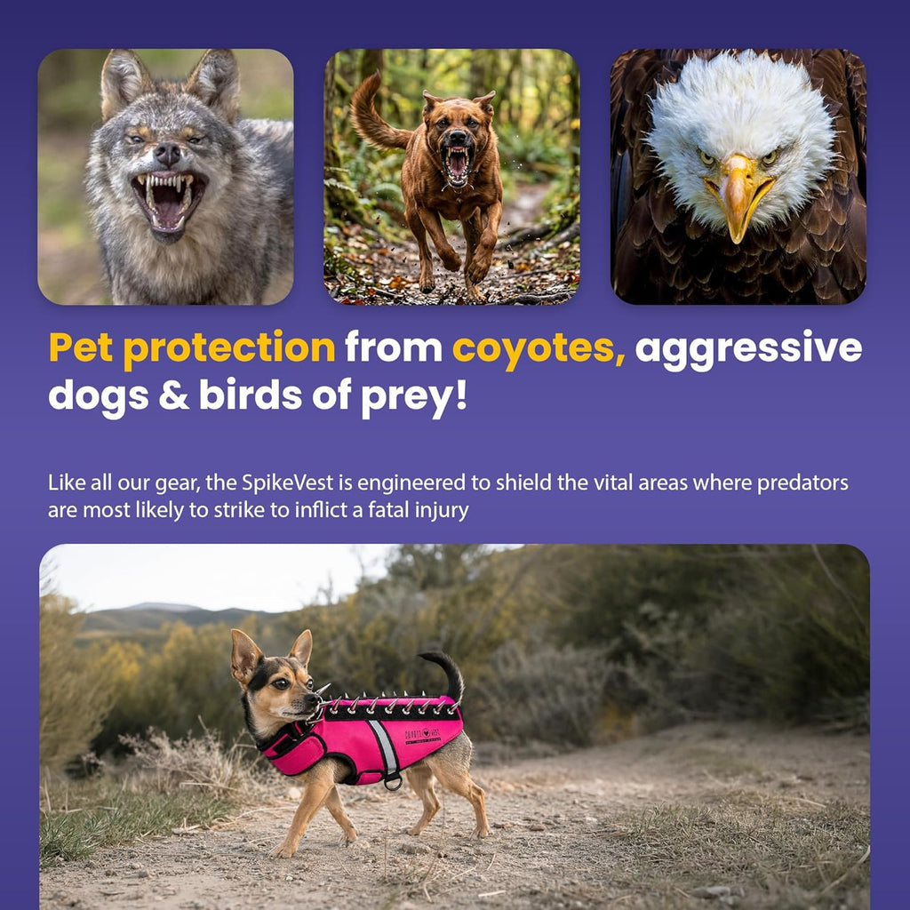 CoyoteVest SpikeVest Dog Harness | Stab-Resistant Protective Vest | Coyote Vest for Dogs | Defends Against Coyotes, Dogs, Birds of Prey | Reflective Safety, Made in USA (S-Neon Pink) - Image 4