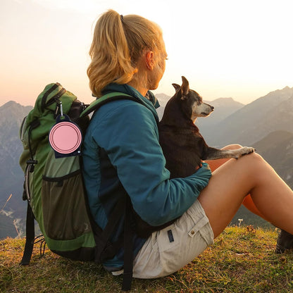 SLSON collapsible travel bowl for dogs showing the flip-over mechanism