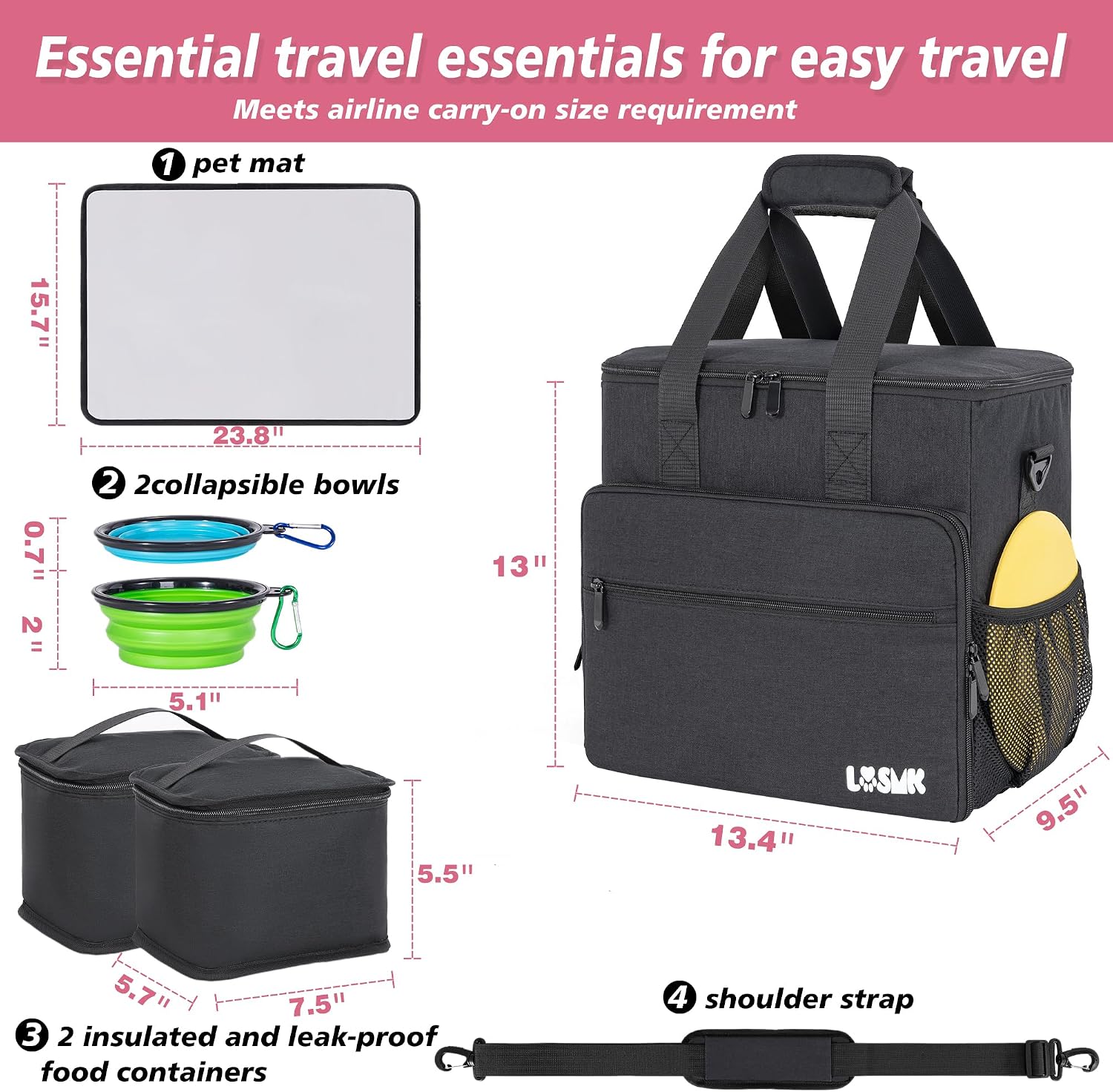 Durable 600D Oxford cloth pet diaper bag being carried as a shoulder bag on an outdoor road trip.