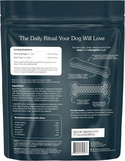 Arterra Pet Science fourteen count dental treats showing ingredients list