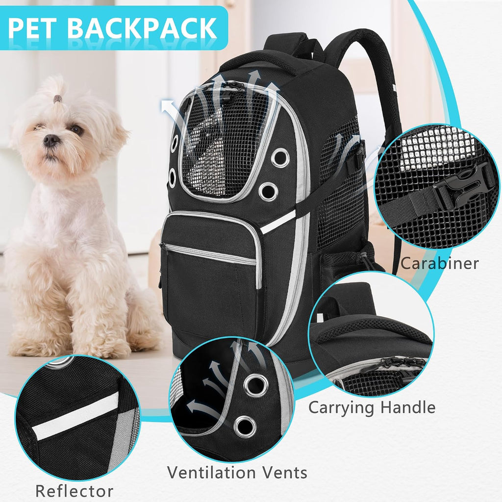 Black premium dog carrying backpack with head out design for small puppies