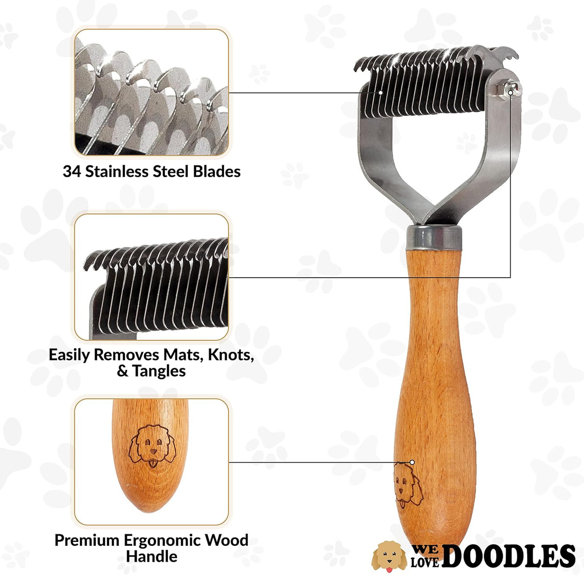 We Love Doodles pet brush used on long hair dog coat