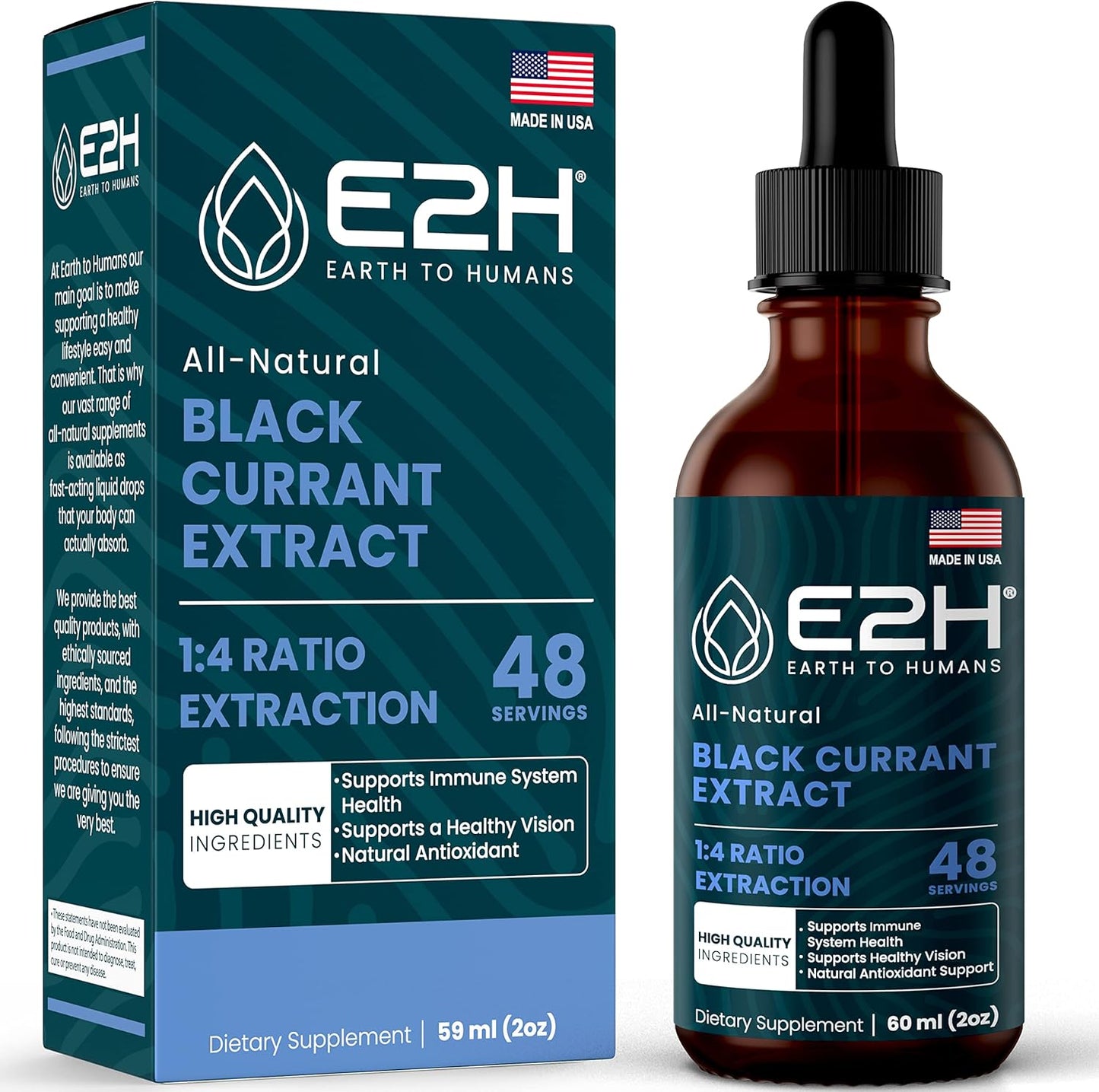 E2H Natural Black Currant Seed Extract liquid supplement front view