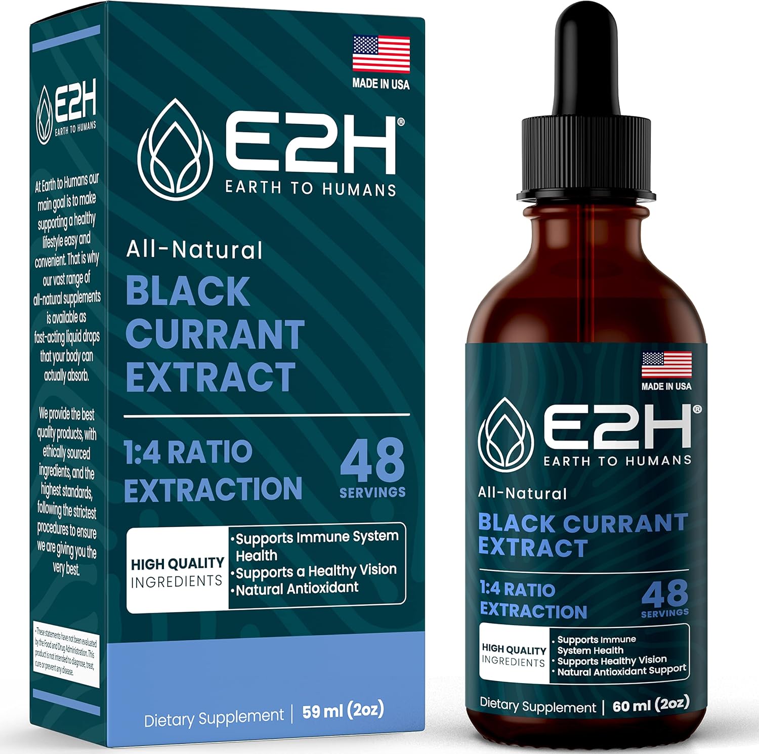 E2H Natural Black Currant Seed Extract liquid supplement front view