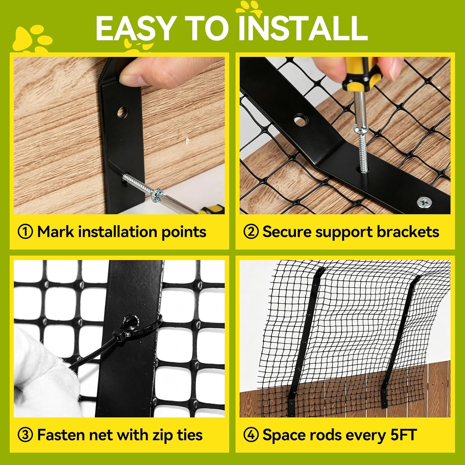 Weather-resistant poly mesh netting for cat containment
