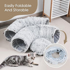 Baseola grey furry cat cave structure illustrating the durable anti collapse floor mount design