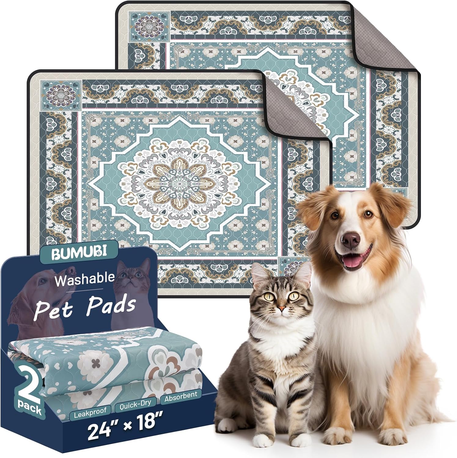 Washable Pee Pads for Dogs,Super Absorbent Reusable Puppy Training Pads, Leak-Proof & Non-Slip,for Potty Training,Whelping,Crate & Playpen24x36in(Pack of 2), Grayish Blue - Image 9