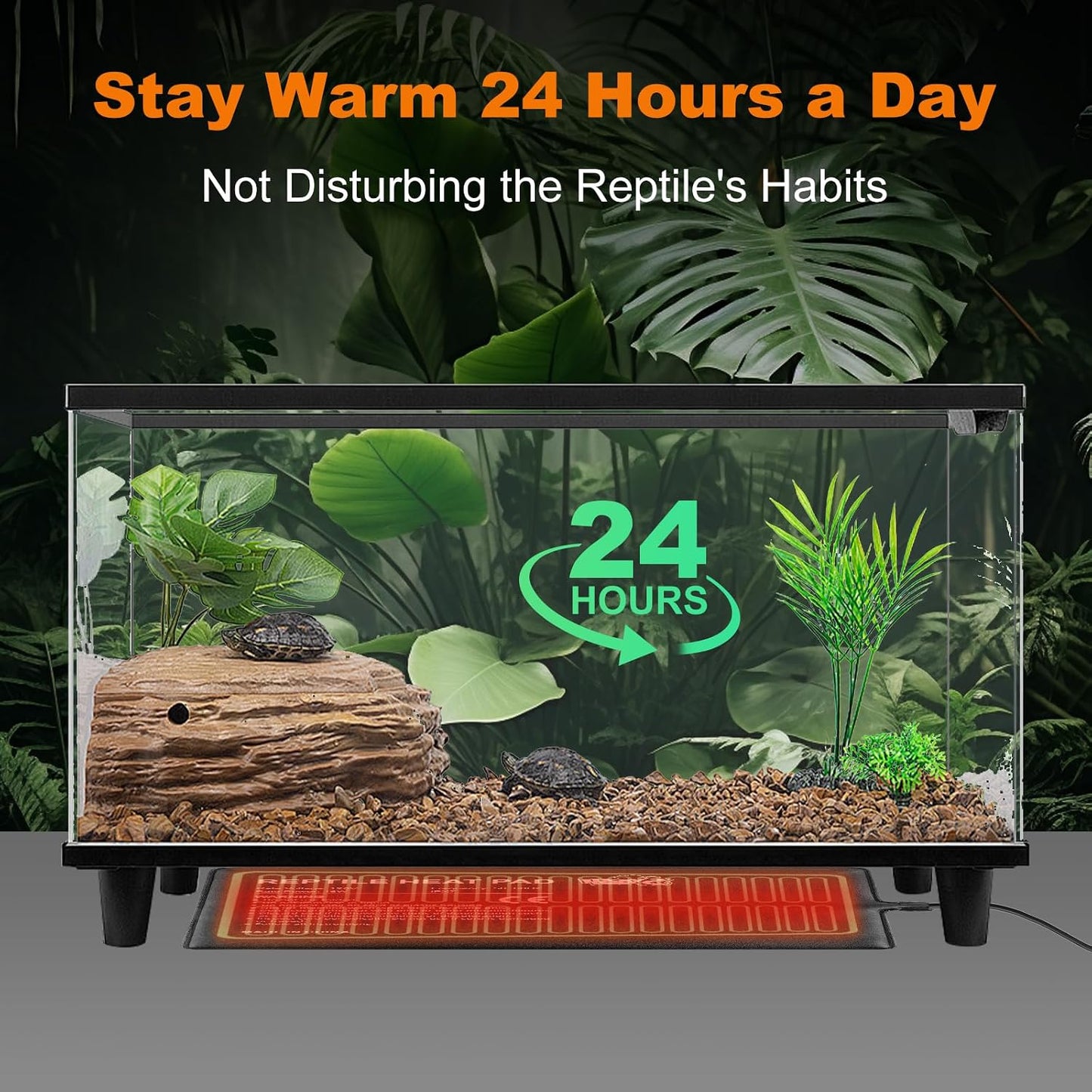 LUCKY HERP 24W reptile heating pad with one point forty meter power cable layout