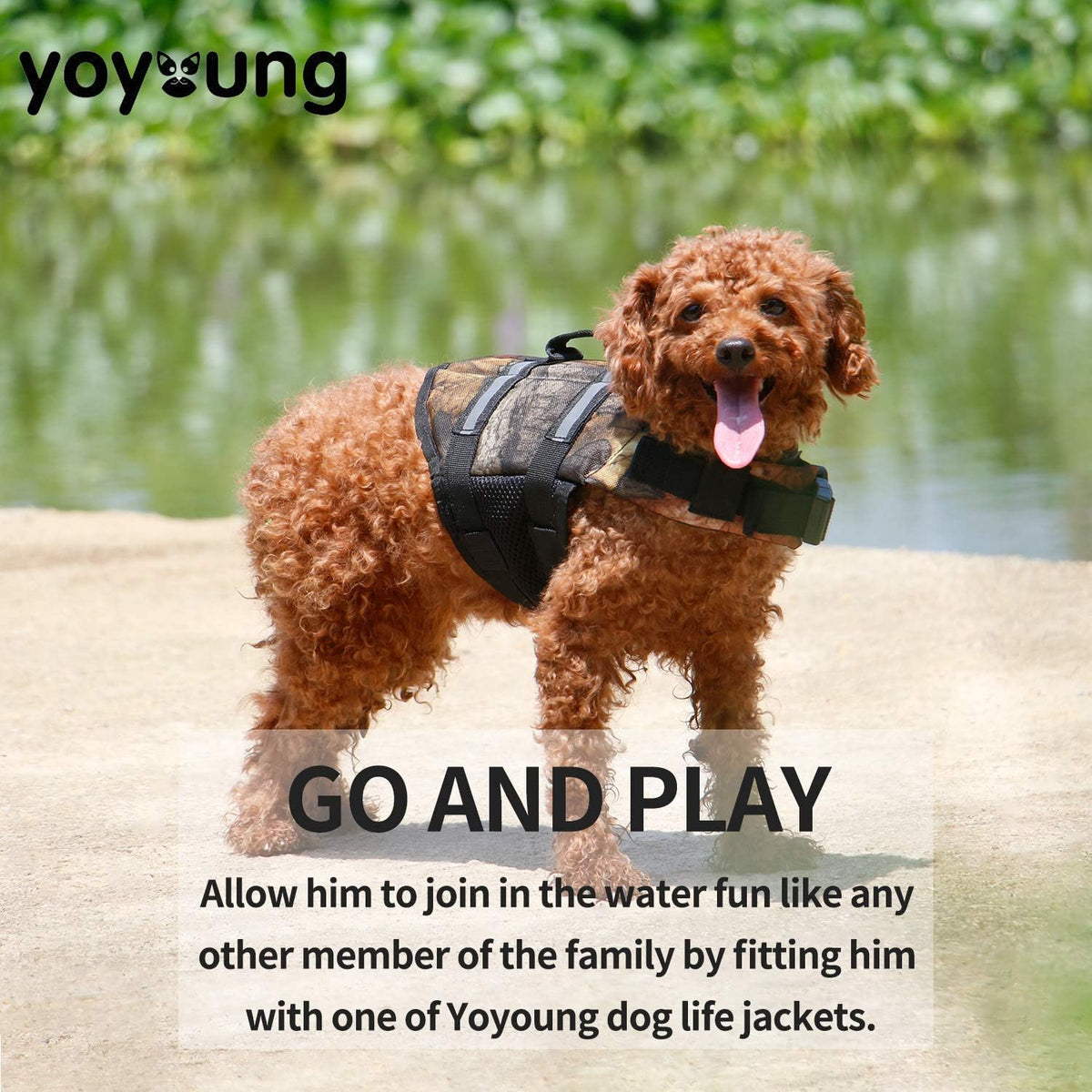 Yoyoung dog swim vest featuring reflective safety strips