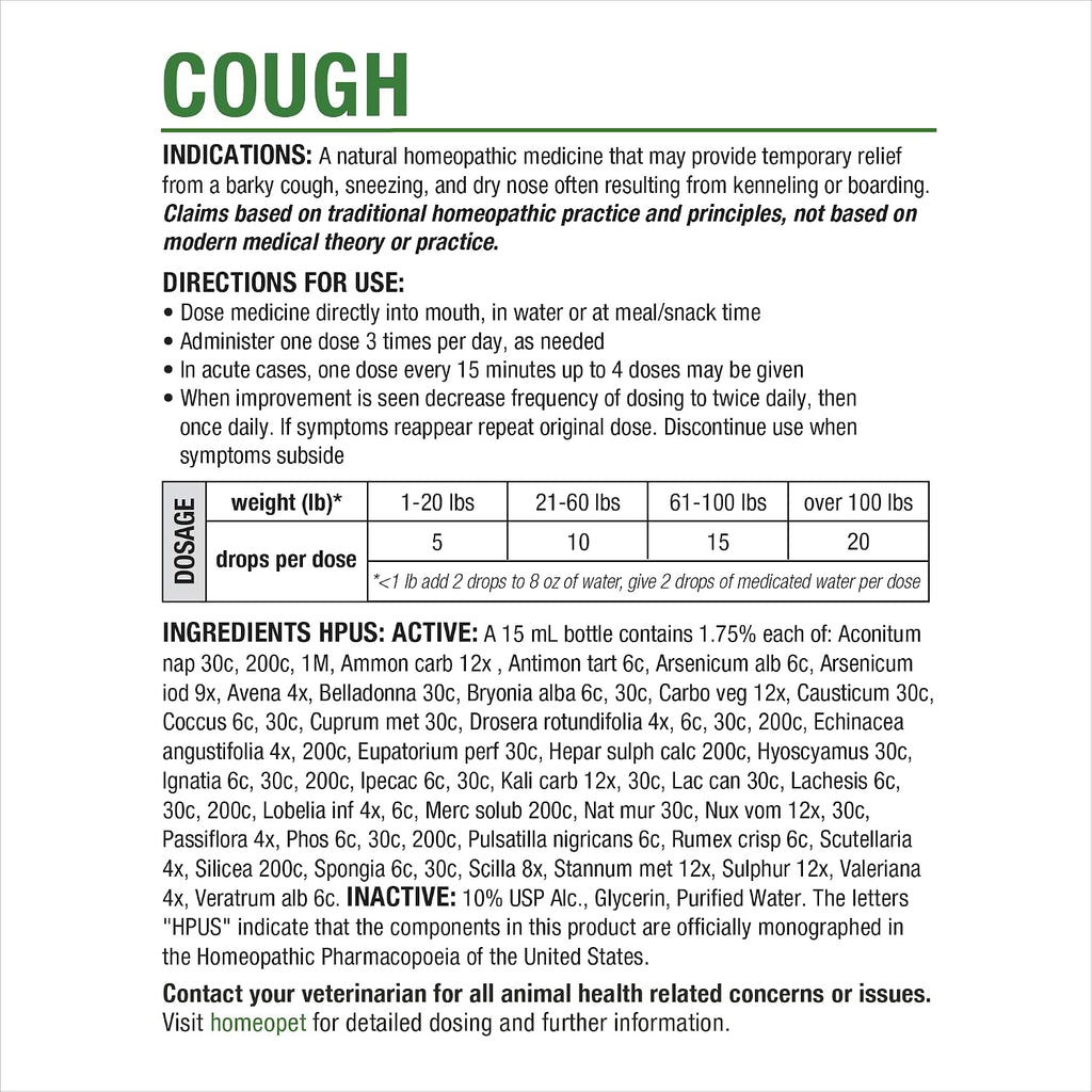HomeoPet Cough natural pet respiratory support product display