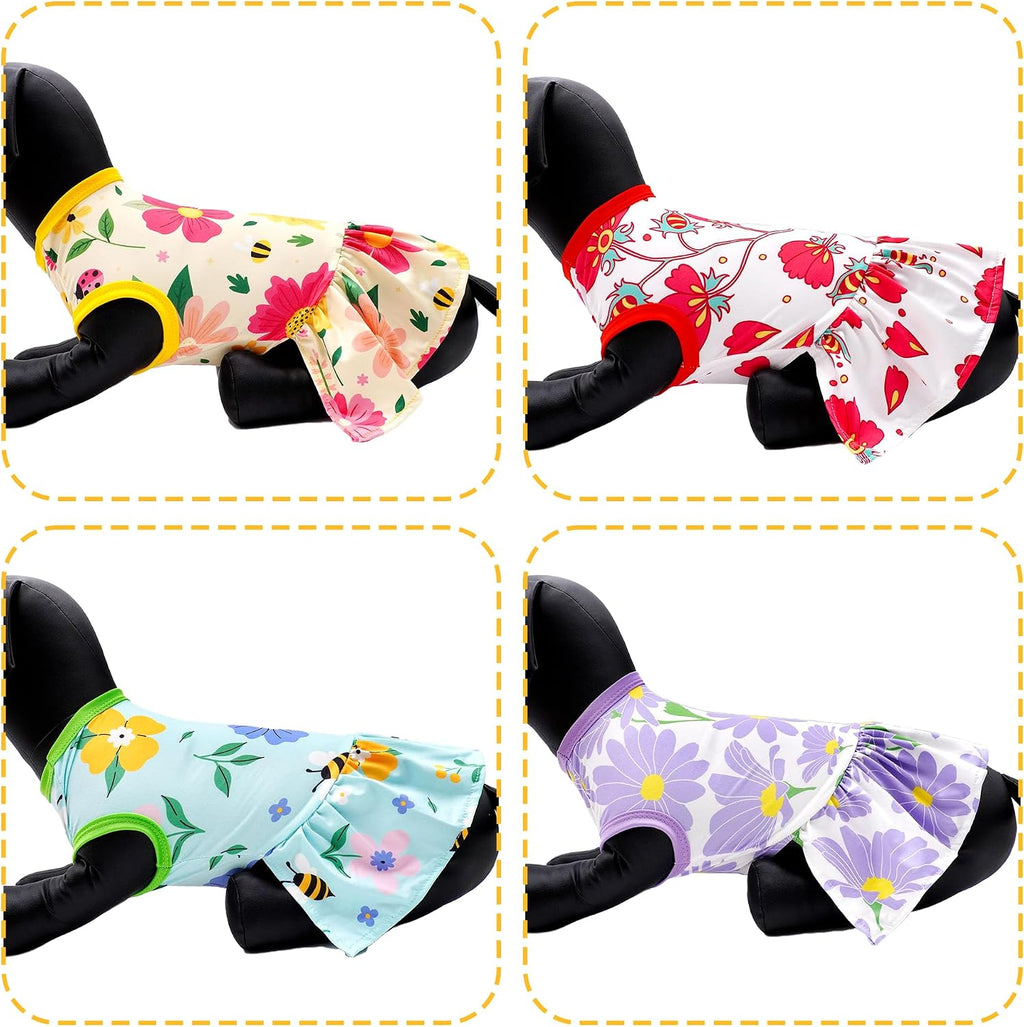 Comfortable summer dog clothes displayed in the vibrant yellow flower design.