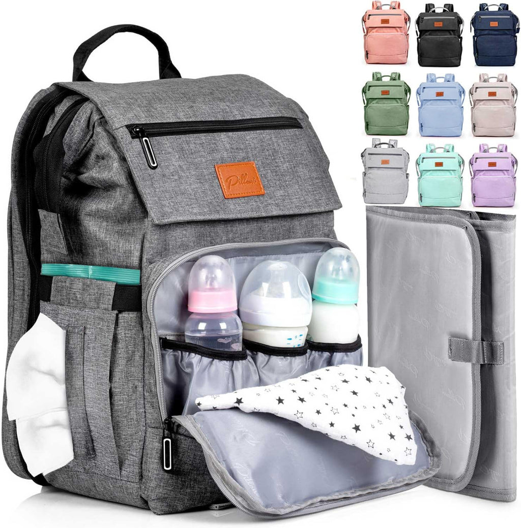 PILLANI baby diaper bag backpack front view in grey