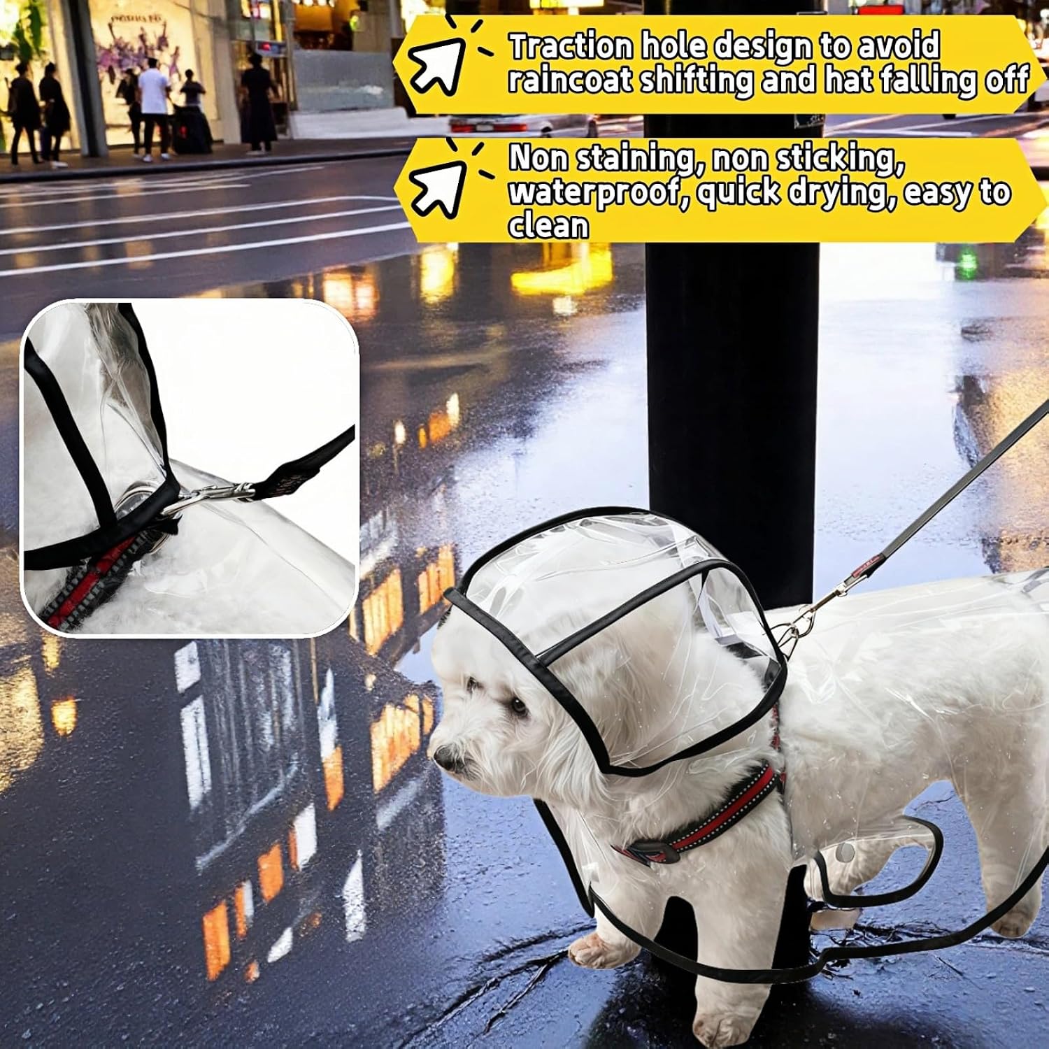 Adjustable dual snap buttons on the underside of pet jacket