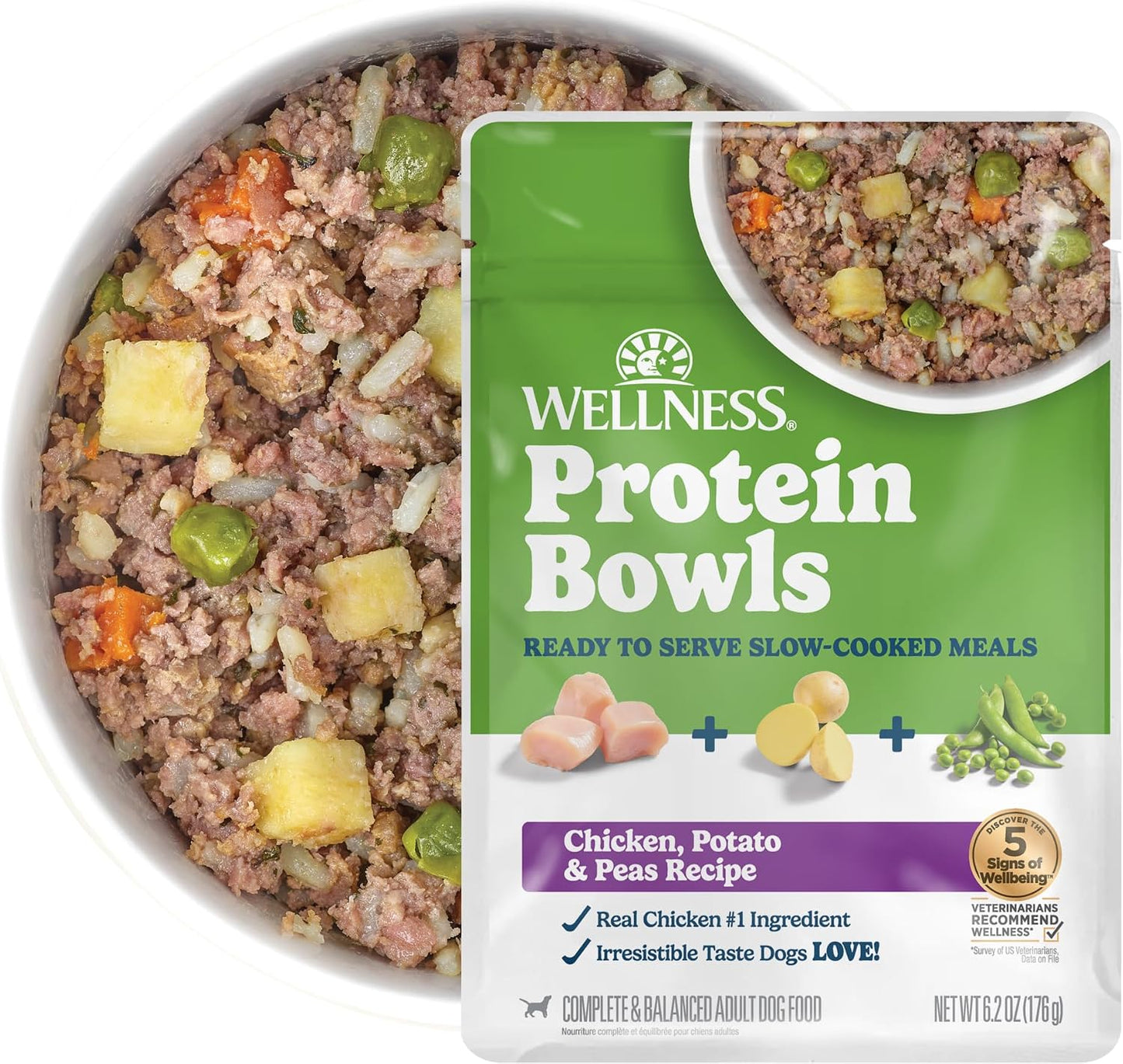Wellness Protein Bowls Variety Pack Adult Wet Dog Food, Fresh Alternative, Wholesome Grains, Natural, Chicken Recipes, 6.2 oz, Pack of 6 Pouches - Image 11