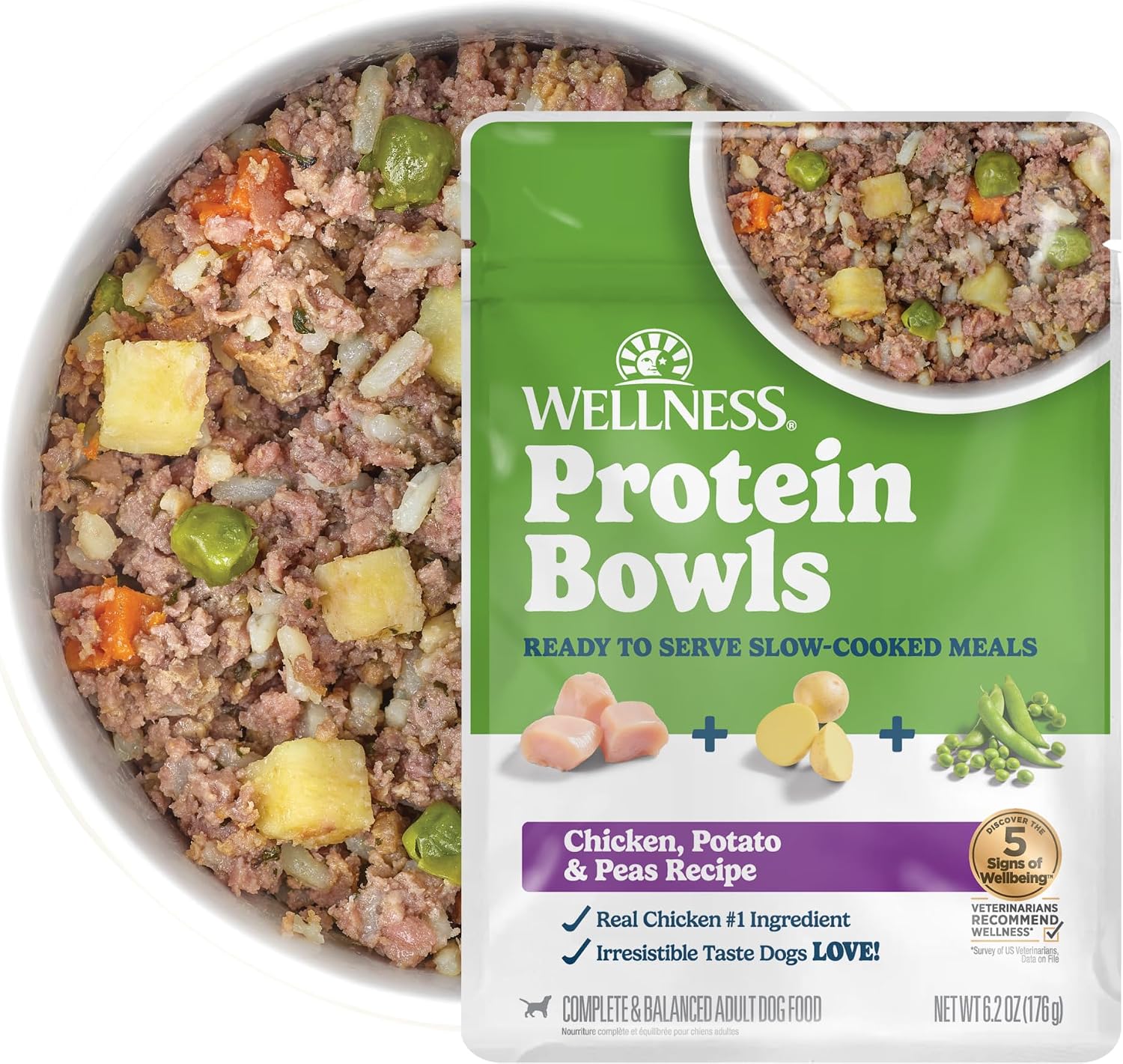 Wellness Protein Bowls Variety Pack Adult Wet Dog Food, Fresh Alternative, Wholesome Grains, Natural, Chicken Recipes, 6.2 oz, Pack of 6 Pouches - Image 11