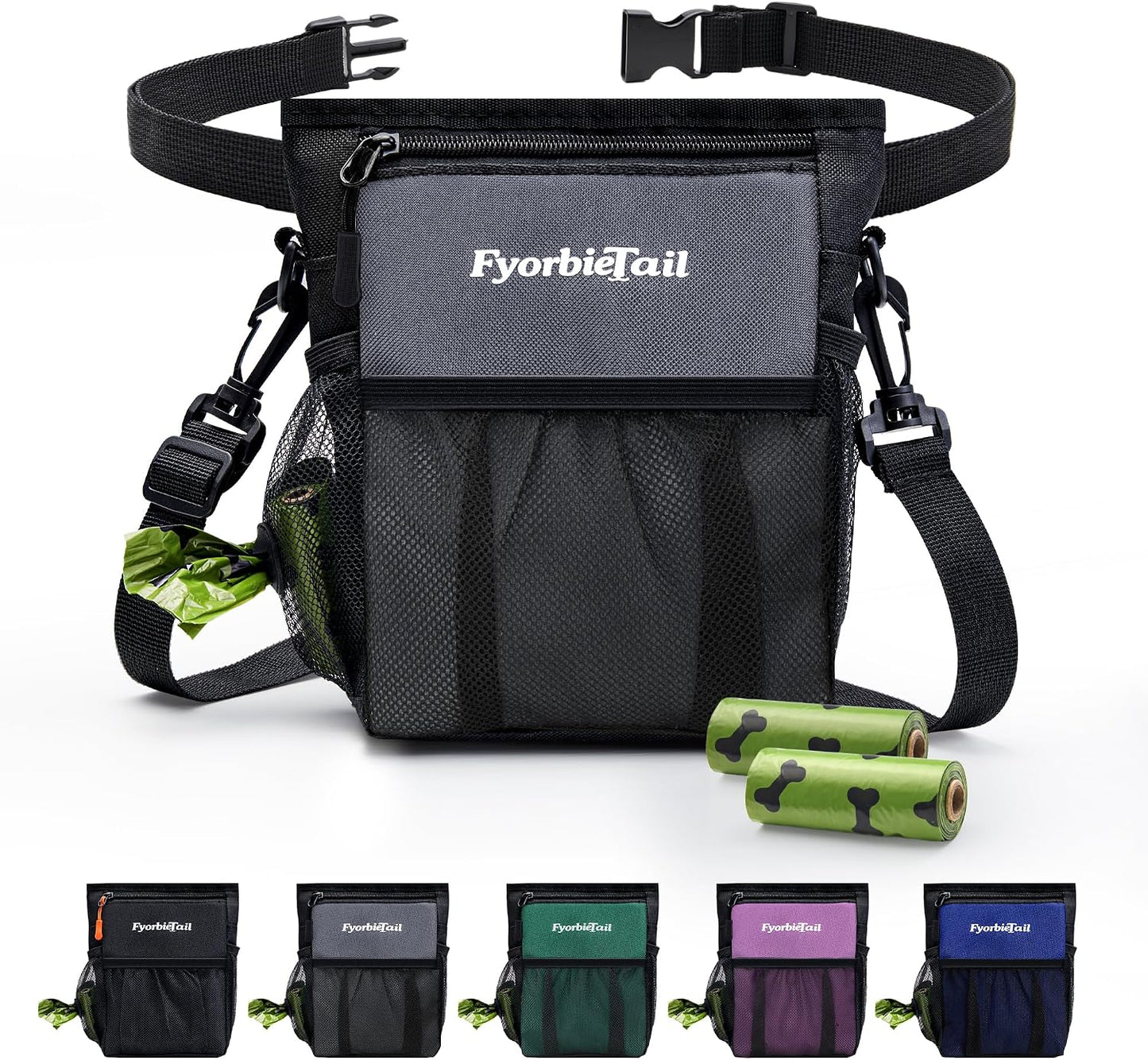 Dog Treat Pouch, 4 Cup Waterproof Dog Training Bag, Hands-Free 3 Ways to Wear, Magnetic Closure, Multi-Pocket, with 2 Rolls Poop Bags (Black) - Image 9