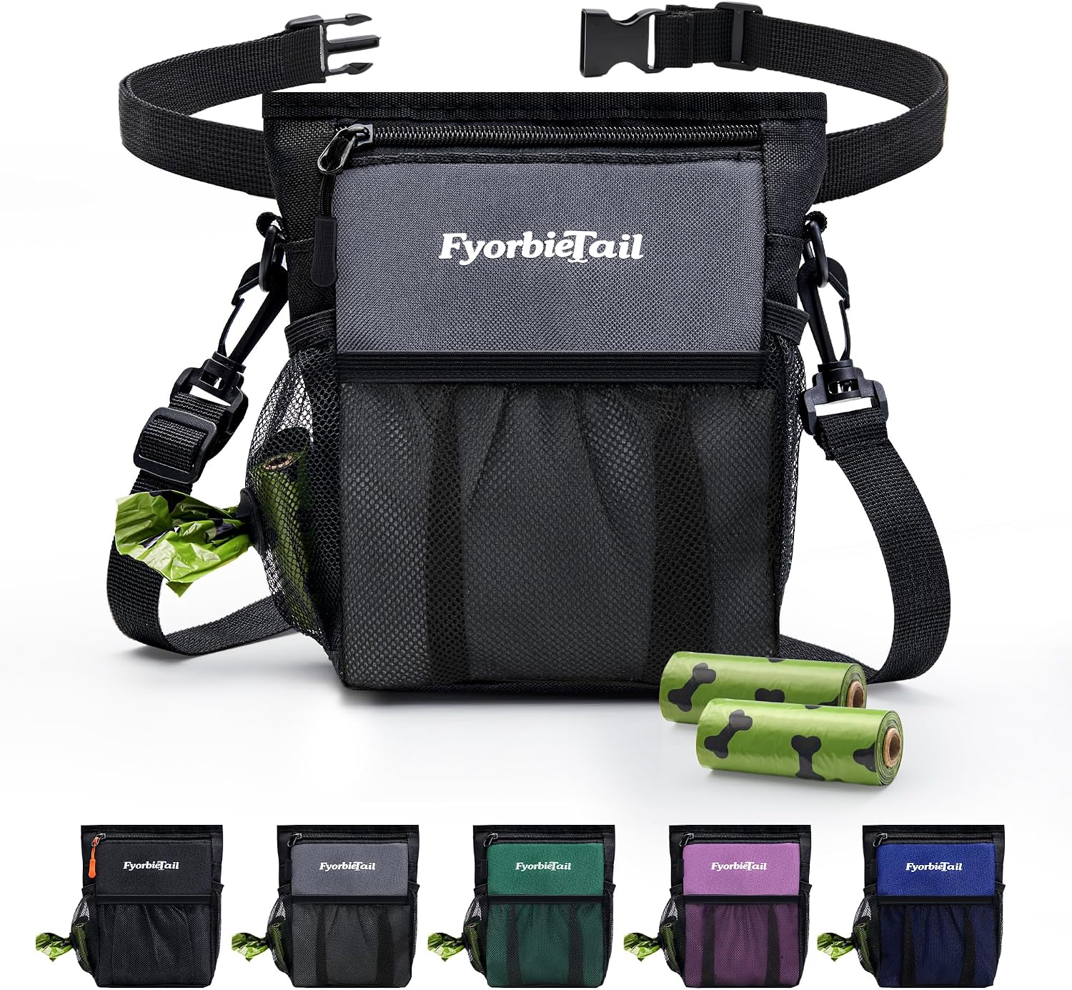 Dog Treat Pouch, 4 Cup Waterproof Dog Training Bag, Hands-Free 3 Ways to Wear, Magnetic Closure, Multi-Pocket, with 2 Rolls Poop Bags (Black) - Image 9