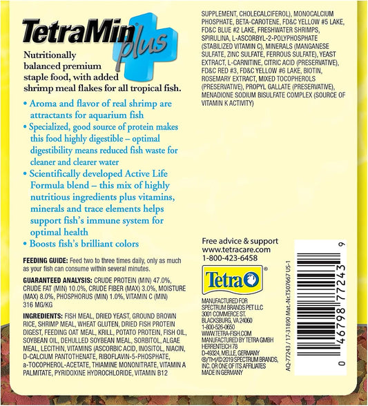 Tetra cleaner and clearer water formula fish flakes 7.06 ounce container.