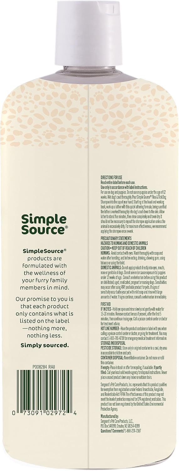 SimpleSource plant based dog shampoo label showing natural ingredients