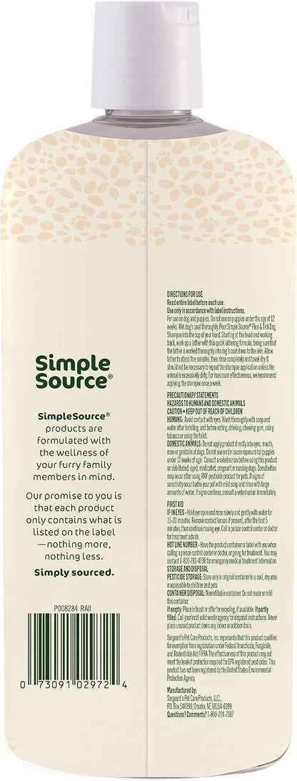 SimpleSource plant based dog shampoo label showing natural ingredients