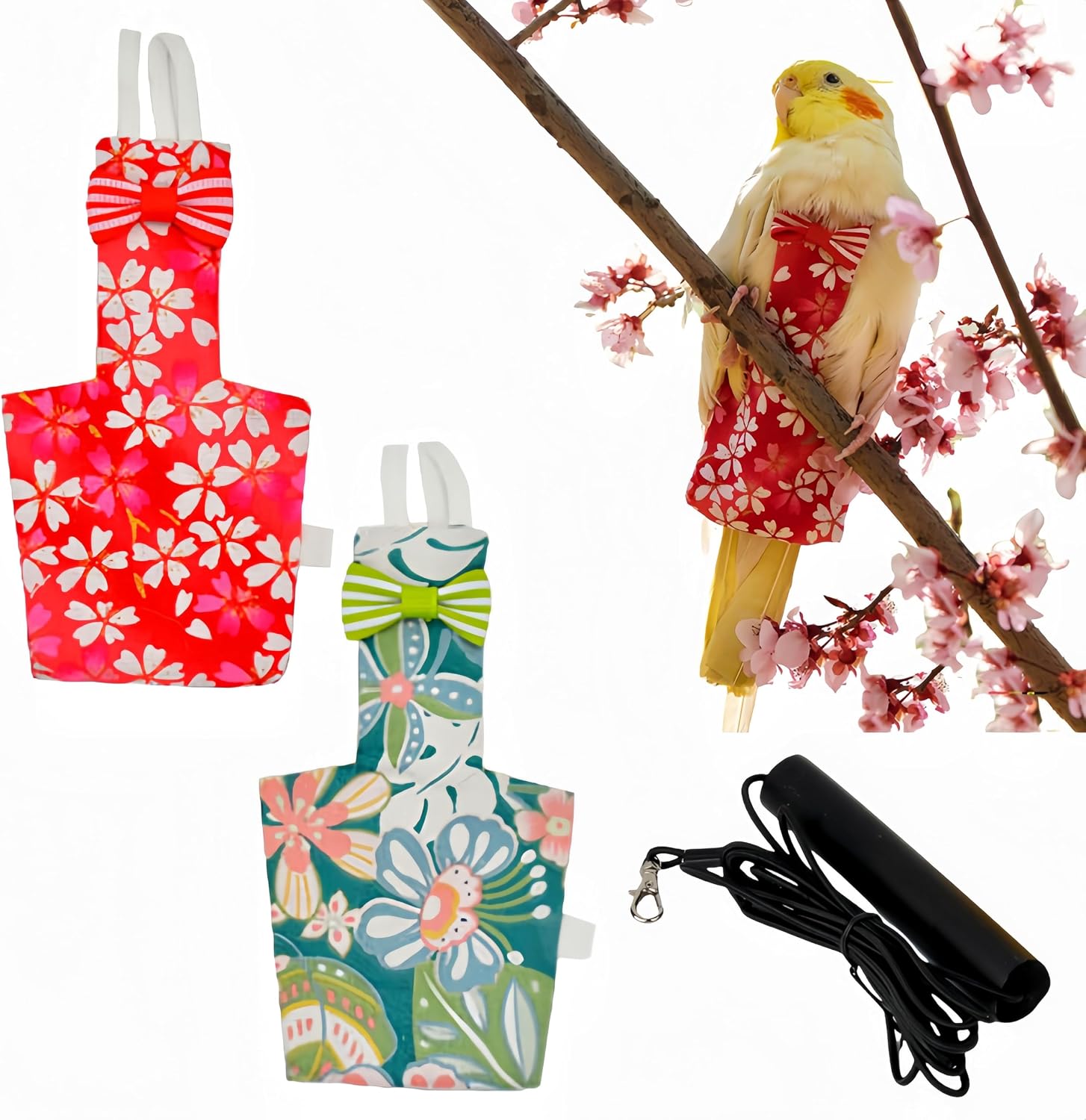 2 Pcs Bird Diapers Bird Harness Flight Suits Diapers with 80in Flying Leash Reusable Parrot Nappy with Waterproof Inner Layer for Cockatiel Budgie Conure Parakeet Lovebird-Red&Purple Sakura - Image 14
