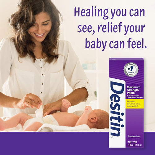 Desitin baby diaper rash original paste packaging showing forty percent zinc oxide active ingredient.