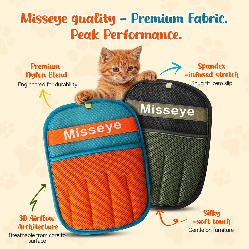 Blue and orange electrostatic pet hair mitt hand strap detail view