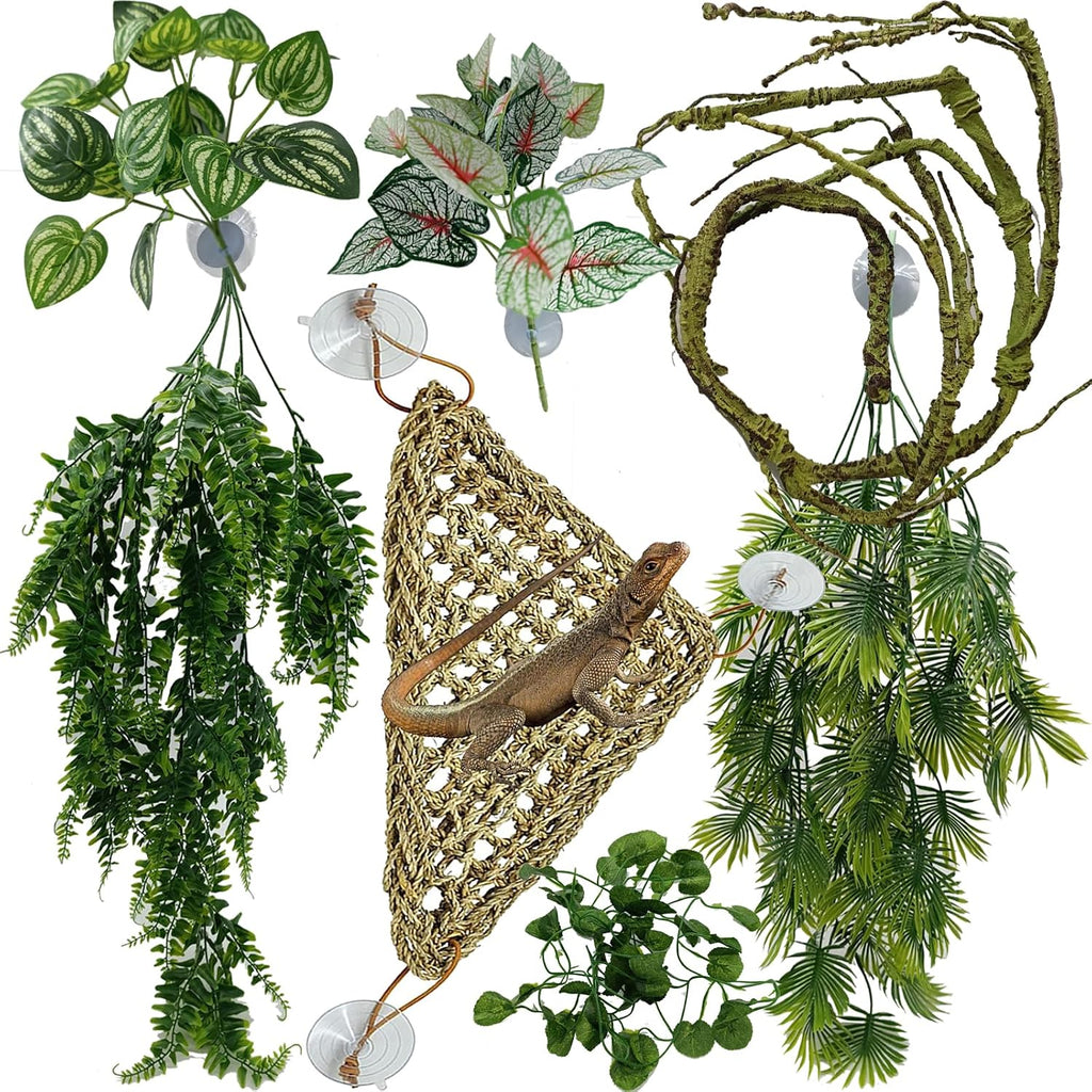 Reptile Plants for Bearded Dragon Tank Accessories, Terrarium Plant Artificial Decor for Snake Cage, Fake Plant for Leopard Gecko Habitat, Lizard Chameleon Ball Pythons (Group BN) - Image 11