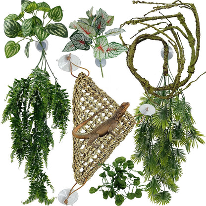 Reptile Plants for Bearded Dragon Tank Accessories, Terrarium Plant Artificial Decor for Snake Cage, Fake Plant for Leopard Gecko Habitat, Lizard Chameleon Ball Pythons (Group BN) - Image 11