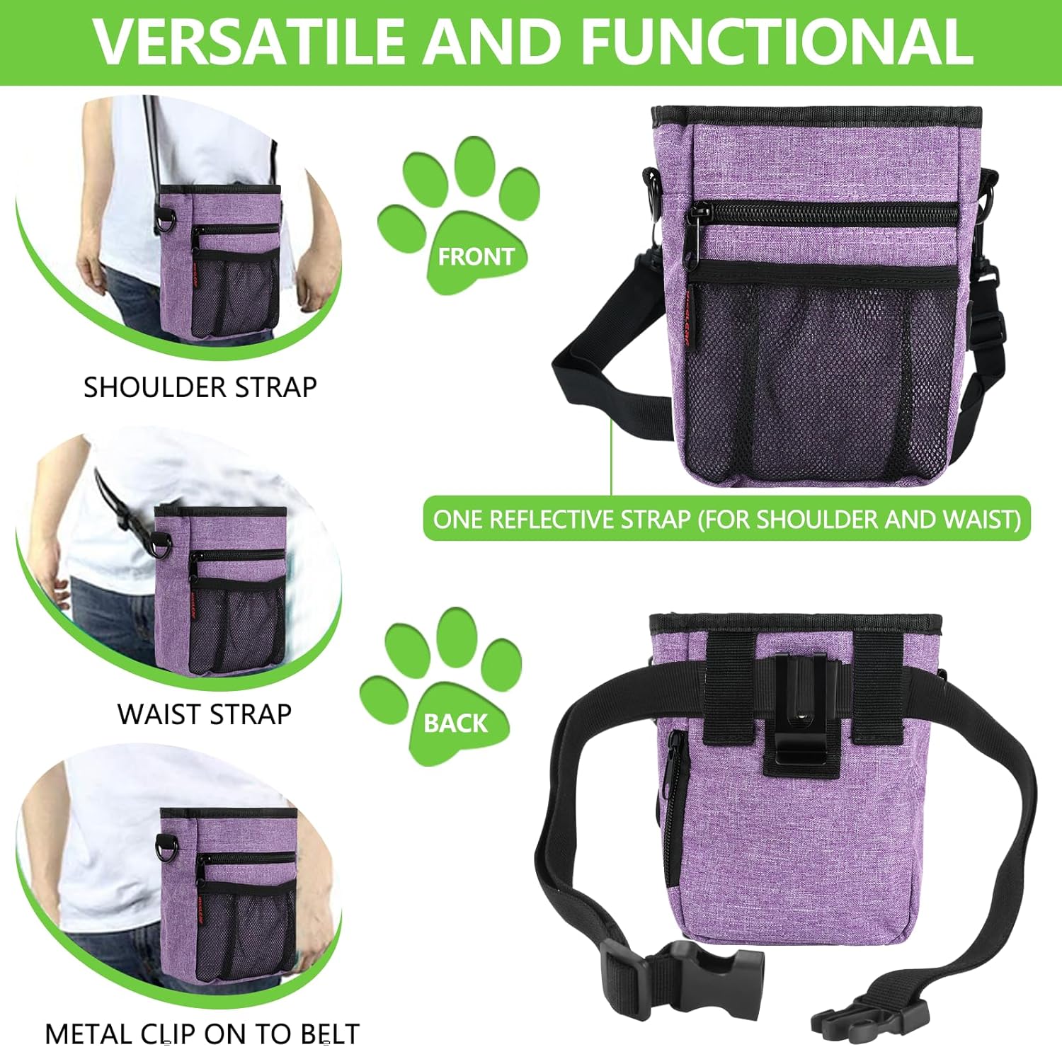 Kissleaf large dog treat pouch showing shoulder strap option