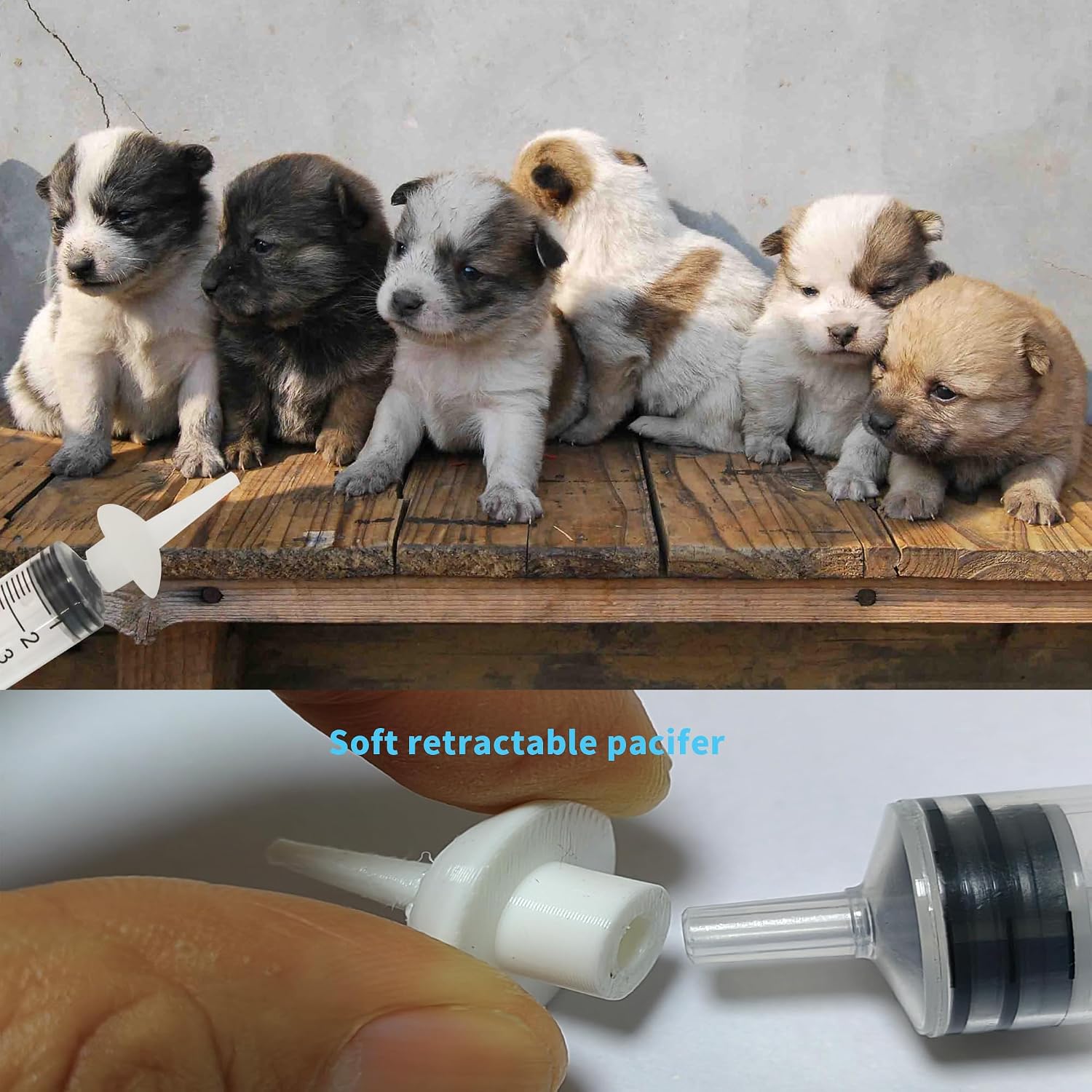 Side view of the premium imported pet nursing kit showing the soft texture of the non irritating pacifiers.