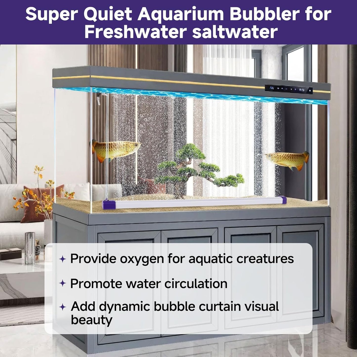 Hygger self-sinking fish tank bubbler showing mist-like ultra-fine micro-bubbles