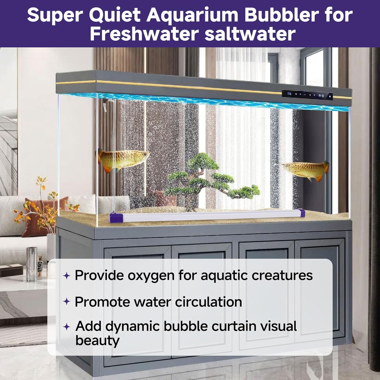 Hygger self-sinking fish tank bubbler showing mist-like ultra-fine micro-bubbles