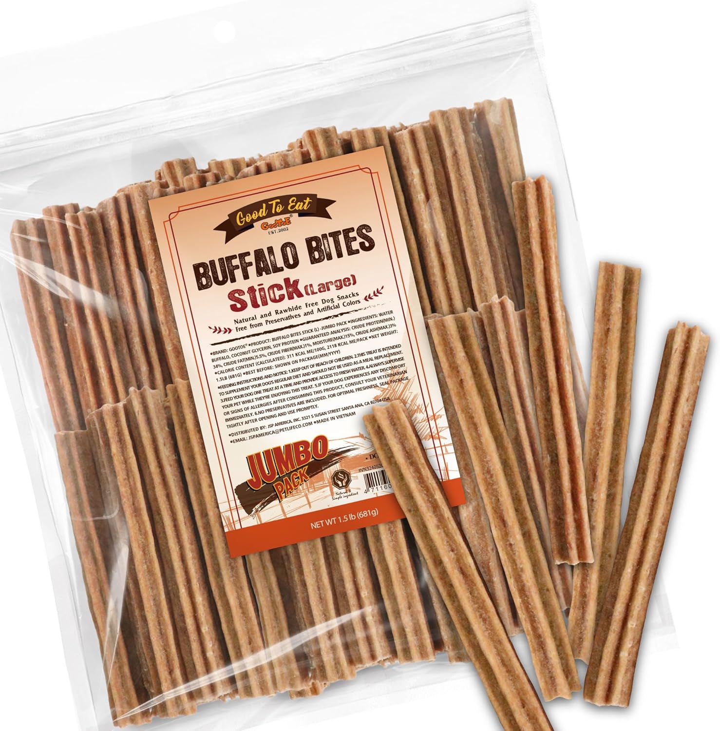 Gootoe natural buffalo dog treats large stick front view