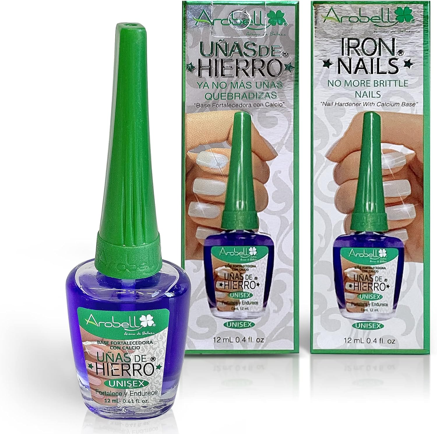 Arobell Iron Nail Hardener front view clear strengthening polish bottle for brittle nails