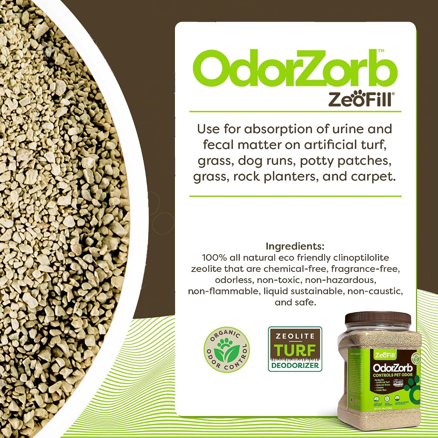 Natural zeolite mineral granules for pet odor