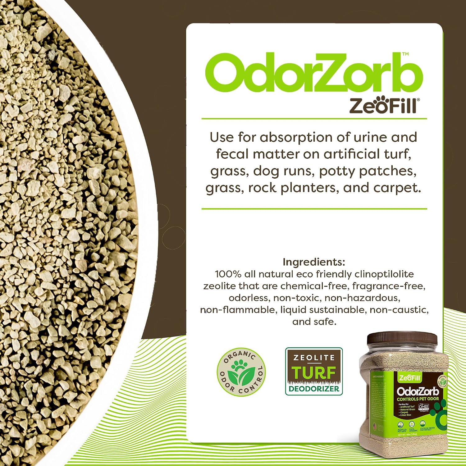 Natural zeolite mineral granules for pet odor