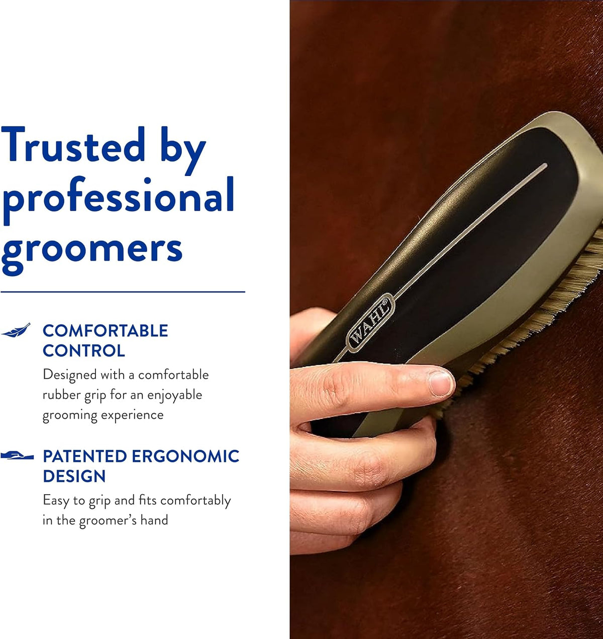 Wahl equine brush in hand showing comfortable hold
