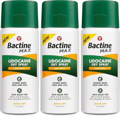 Bactine MAX Dry Spray 4 percent lidocaine front view for pain relief