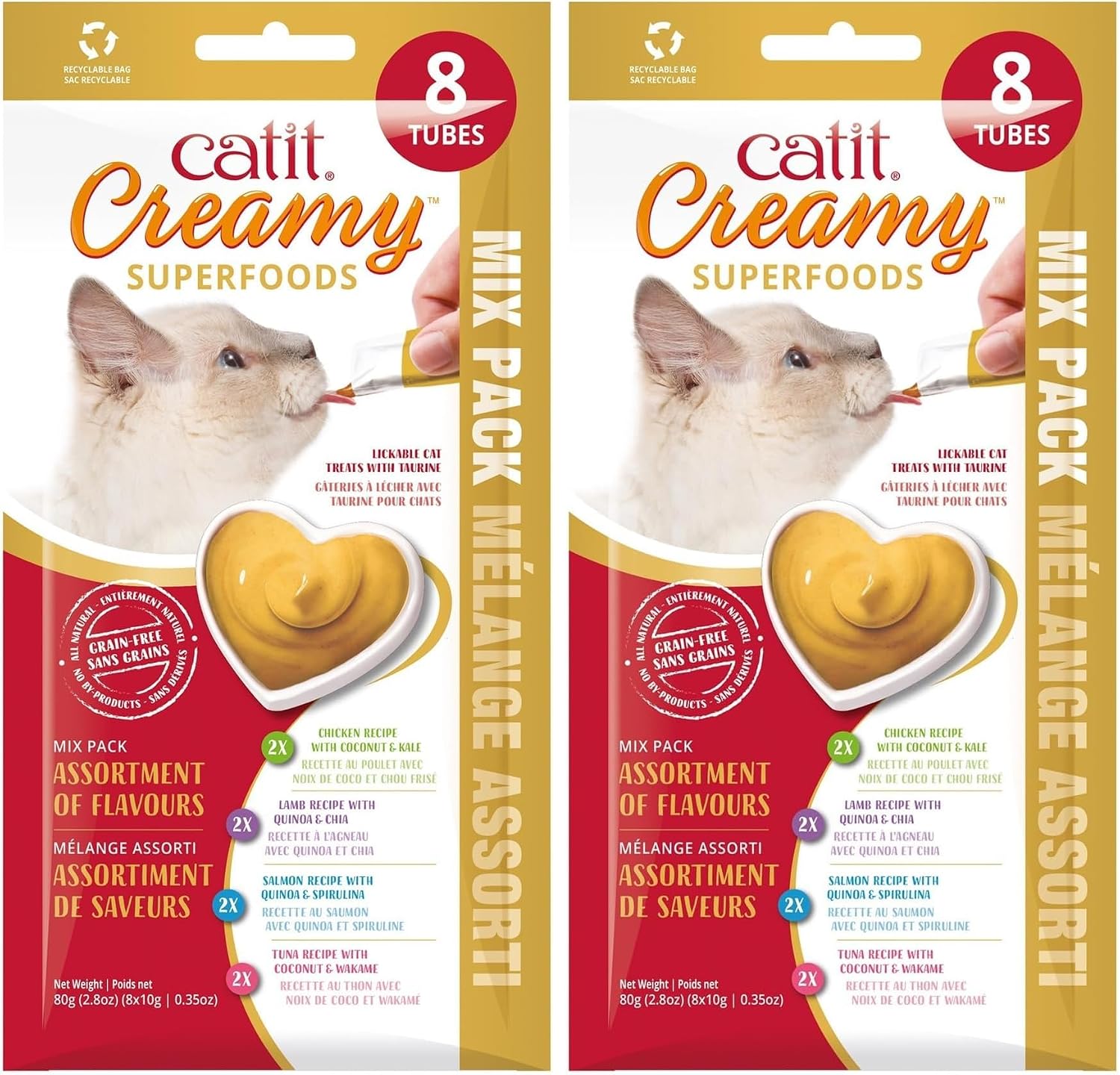 Healthy feline enjoying a Catit Creamy Superfood treat
