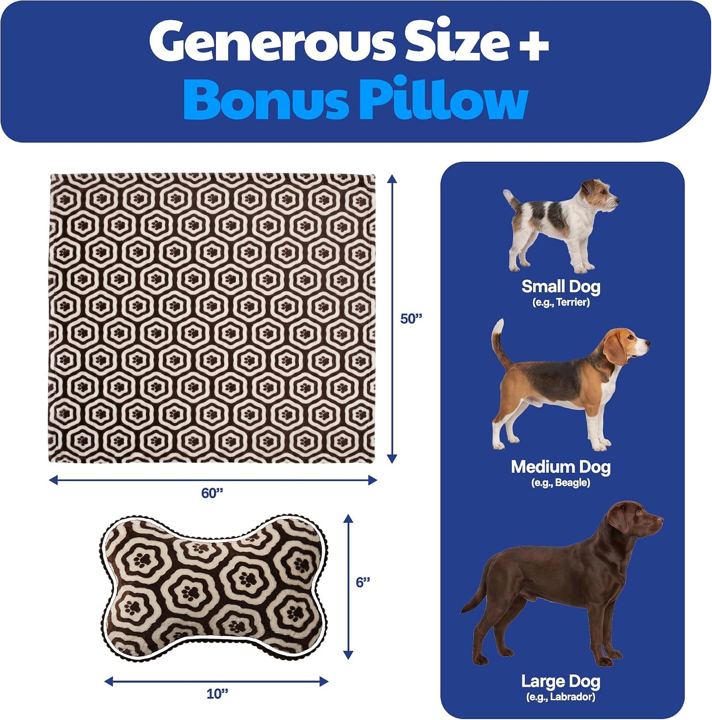 Cozy ten inch bone shaped plush dog pillow with distinct paw print details from American Kennel Club