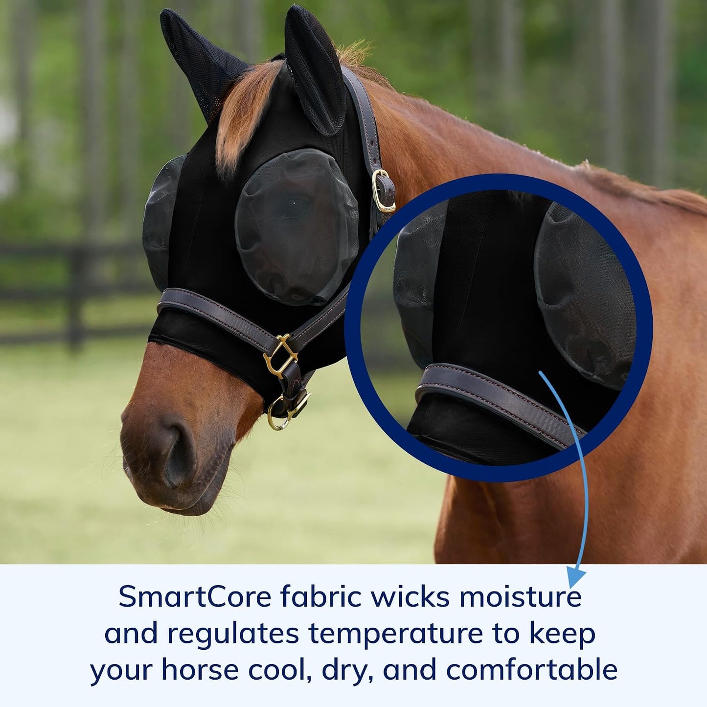 SmartEquine fly mask featuring SmartCore moisture-wicking fabric