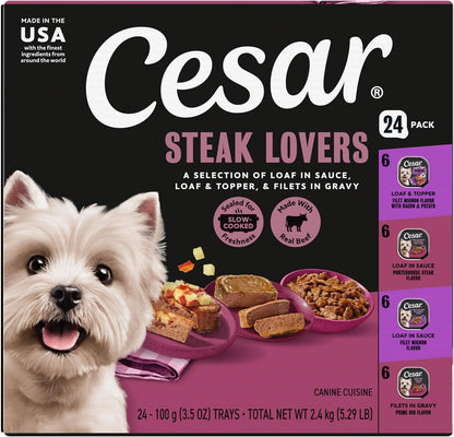 Cesar Wet Dog Food Steak Lovers Variety Pack,Adult,Wet Food for Dogs with Real Meat,3.5 oz Easy Peel Trays,36 Count (Pack of 2) - Image 12