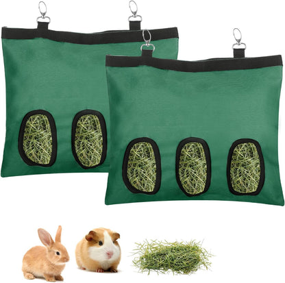 2 Pcs Rabbit Hay Feeder,Guinea Pig Hay Feeder,13x10.8 Inch Guinea Pig Bag,Small Animal Feeding Bag for Rabbits, Hamsters, Hedgehogs(3 Holes,Green) - Image 1