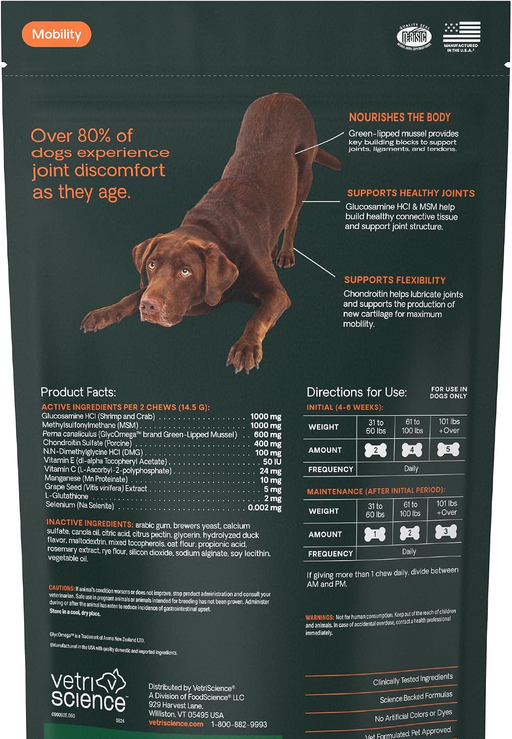 VetriScience Ultimate Strength Healthy Hip & Joint Chews, GlycoFlex Glucosamine, Chondroitin and Green-Lipped Mussel Joint Support Supplement for Dogs, Soothe Joint Discomfort, Duck, 120 Count - Image 14