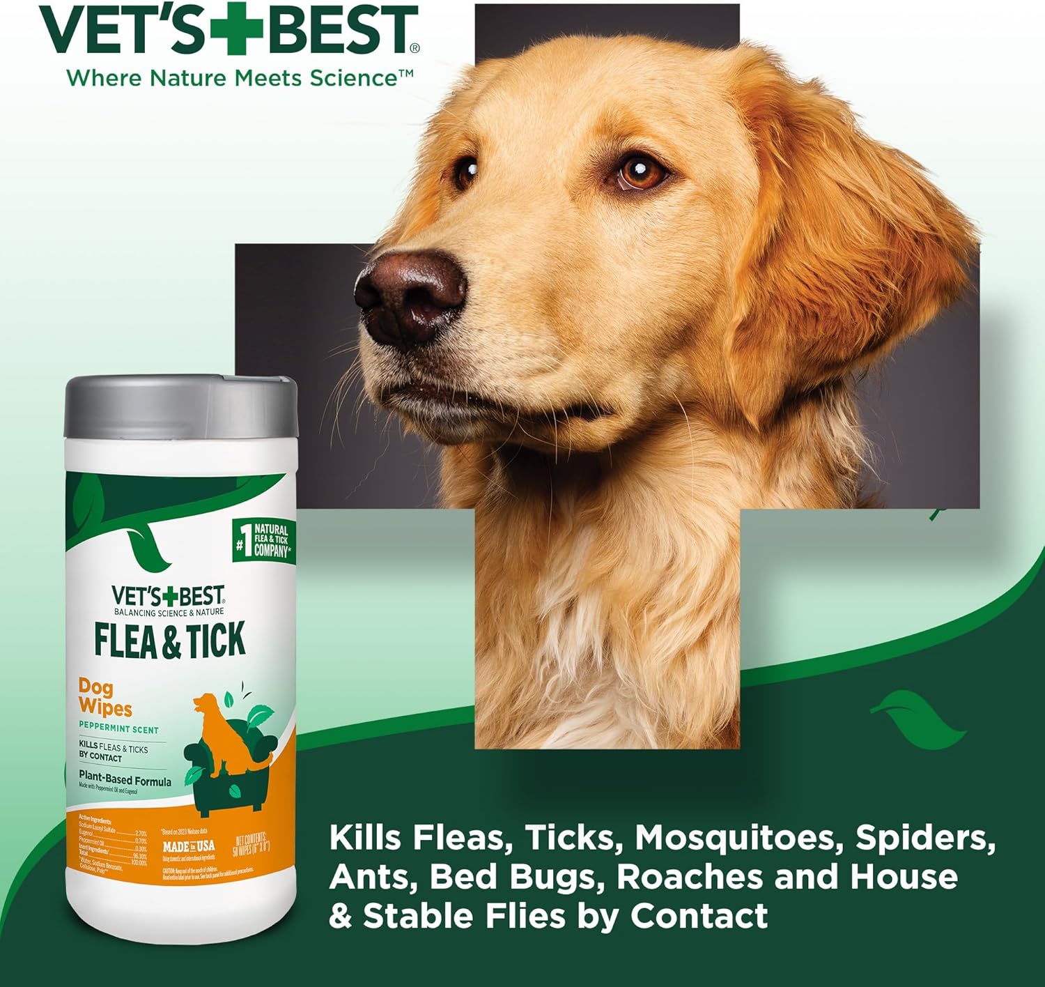 Back of Vet's Best pet wipes showing active ingredients