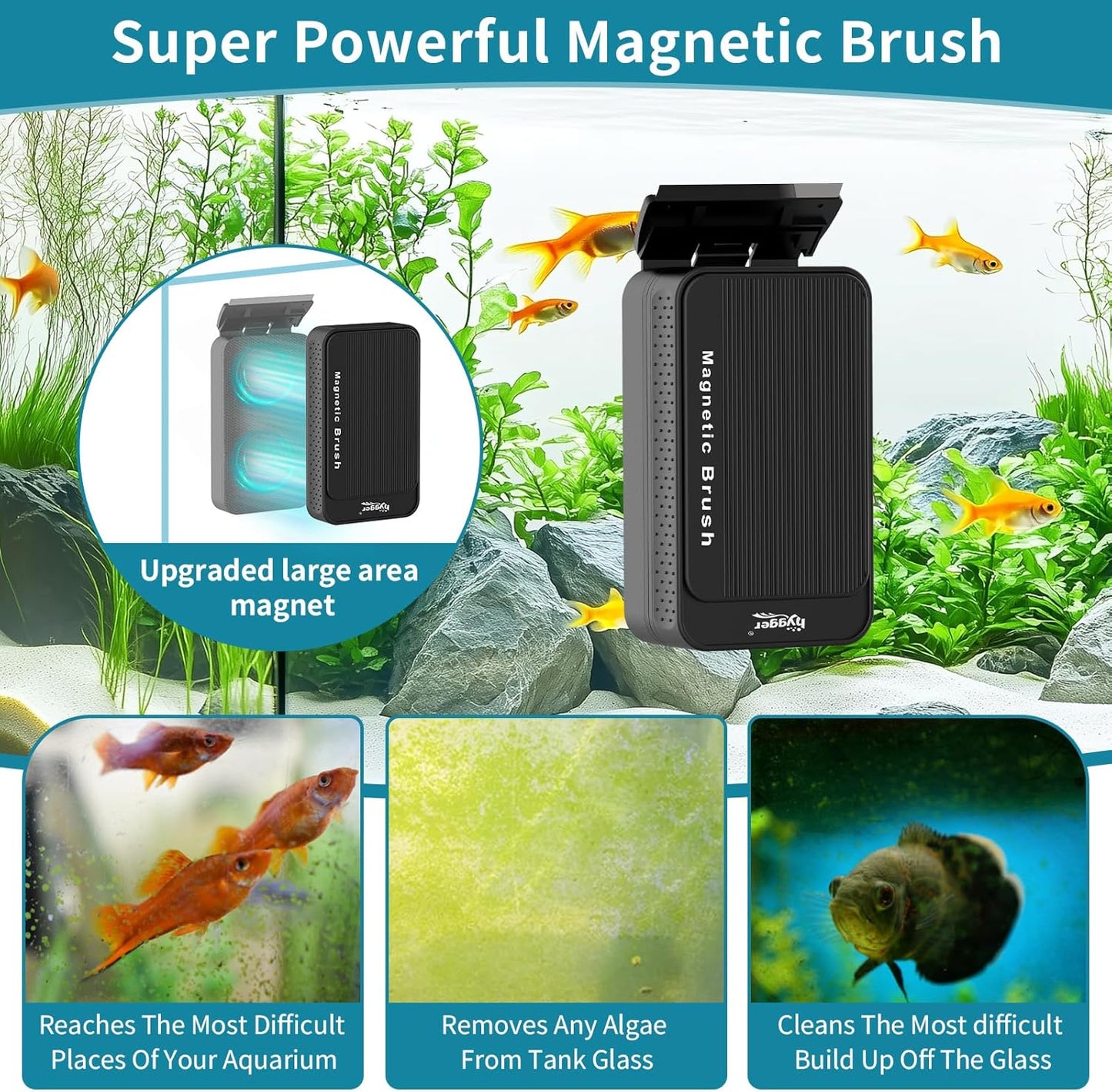 Hygger magnetic fish tank cleaner with interchangeable stainless steel and plastic blades