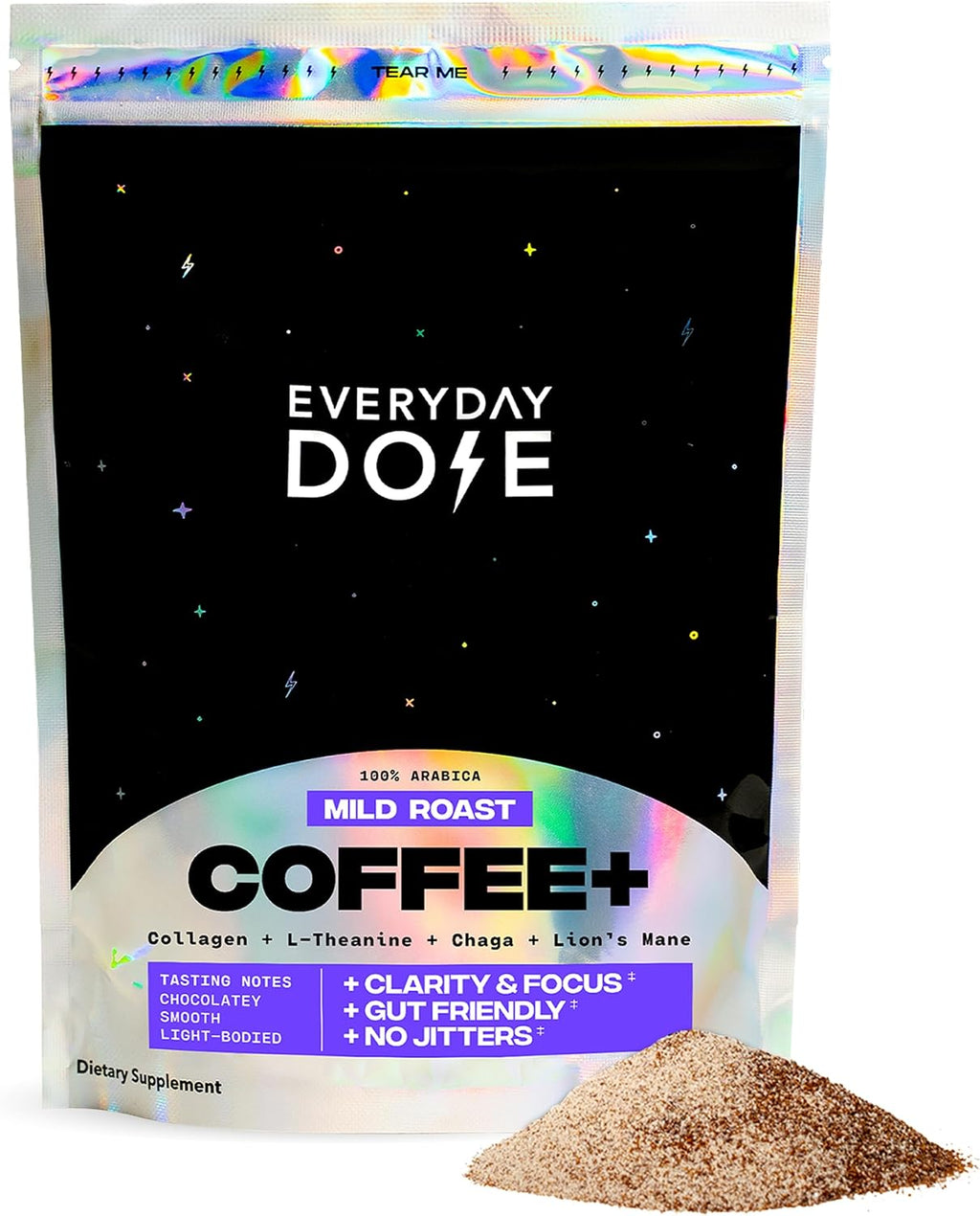 Everyday Dose Bold Medium Roast Mushroom Coffee 90mg Caffeine per serving with Grass-Fed Collagen, Chaga, Lions Mane & L-Theanine for Better Focus, Energy, Digestion, Skin, and Immunity 30 Servings - Image 8