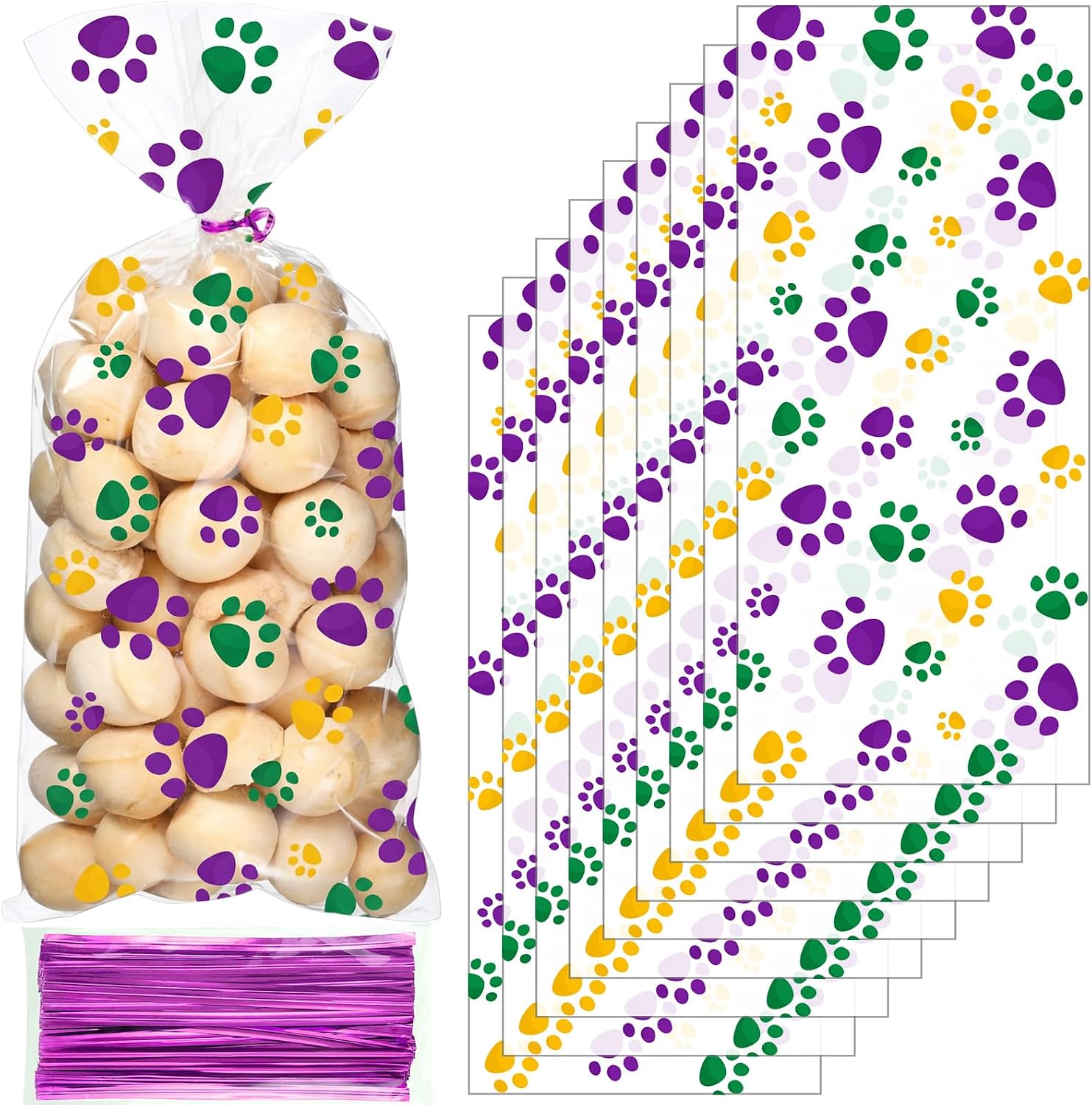 Blulu 100 Pieces Dog Treat Bags Puppy Party Favor Pet Paw Cone Cellophane Bags Candy Heat SealableDog Paw Gift with 100 Pieces Silver Twist Ties for Pet Cat Treat Party Favor(Black) - Image 15
